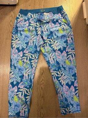 Lilly Pulitzer Blue Floral Leggings with Pink & Neon Accents